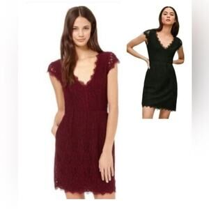 Babaton Deep-V Lace Dress, Burgundy, Wedding Guest, Cocktails, 00